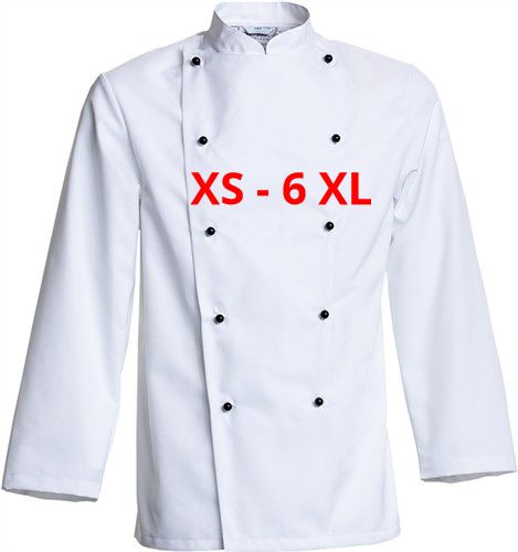 Kokkejakke m/ kuleknapper - den klassike Hvit, XS - 6XL